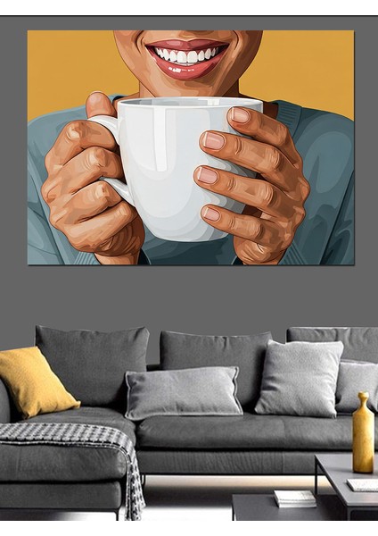 Beyaz Kupa Kahve Içen Eller Dekoratif Kanvas - Mdf Ahşap Tablo