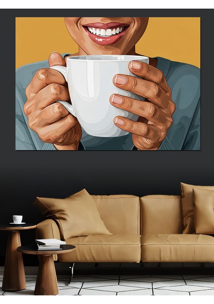 Beyaz Kupa Kahve Içen Eller Dekoratif Kanvas - Mdf Ahşap Tablo fiyatları
