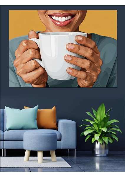 Beyaz Kupa Kahve Içen Eller Dekoratif Kanvas - Mdf Ahşap Tablo modelleri
