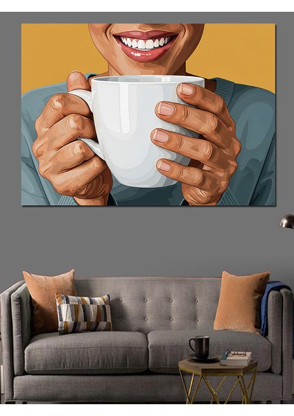 Beyaz Kupa Kahve Içen Eller Dekoratif Kanvas - Mdf Ahşap Tablo fırsatları