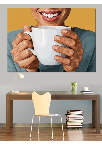 Beyaz Kupa Kahve Içen Eller Dekoratif Kanvas - Mdf Ahşap Tablo indirimleri