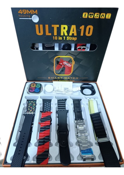Şık Akıllı Saat 10 Ultra 49MM, 10 Kordon ve Kılıf Hediye Seti