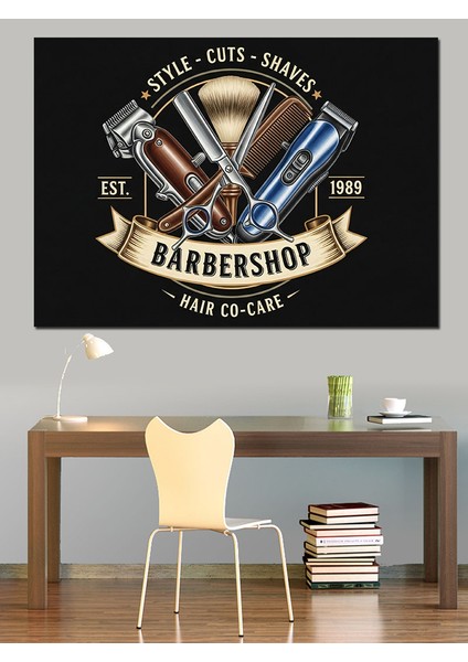 Vintage Logolu Berber Dükkanı Afişi Dekoratif Kanvas - Mdf Ahşap Tablo fırsatları