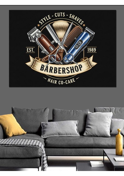 Vintage Logolu Berber Dükkanı Afişi Dekoratif Kanvas - Mdf Ahşap Tablo indirimleri