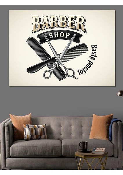 Berber Tarağı ve Makaslı Vintage Amblemli Afiş Dekoratif Kanvas - Mdf Ahşap Tablo fiyatları