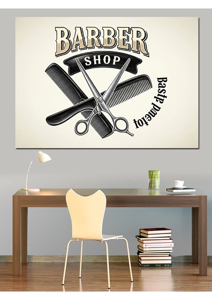 Berber Tarağı ve Makaslı Vintage Amblemli Afiş Dekoratif Kanvas - Mdf Ahşap Tablo modelleri