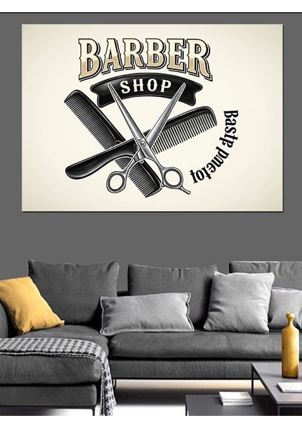 Berber Tarağı ve Makaslı Vintage Amblemli Afiş Dekoratif Kanvas - Mdf Ahşap Tablo fırsatları