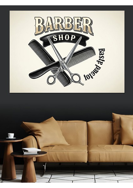 Berber Tarağı ve Makaslı Vintage Amblemli Afiş Dekoratif Kanvas - Mdf Ahşap Tablo indirimleri