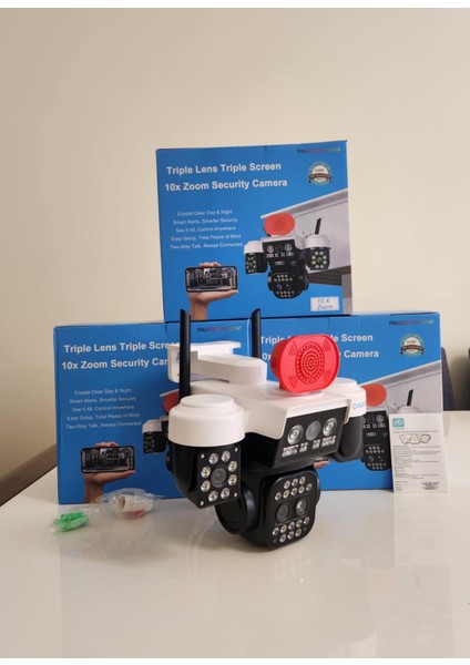 O-Kam Okam 5012 Polis Çakarlı 9mp (3+3+3) Üç Kameralı Wıfı Ptz Gece Görüşlü Güvenlik Kamerası