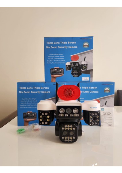 O-Kam Okam 5012 Polis Çakarlı 9mp (3+3+3) Üç Kameralı Wıfı Ptz Gece Görüşlü Güvenlik Kamerası modelleri