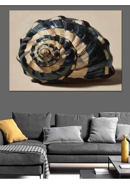 Siyah Beyaz Çizgili Deniz Kabuğu Yakından Çekim Dekoratif Kanvas - Mdf Ahşap Tablo