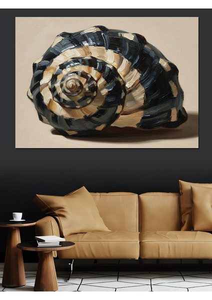 Siyah Beyaz Çizgili Deniz Kabuğu Yakından Çekim Dekoratif Kanvas - Mdf Ahşap Tablo fiyatları