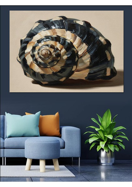 Siyah Beyaz Çizgili Deniz Kabuğu Yakından Çekim Dekoratif Kanvas - Mdf Ahşap Tablo modelleri