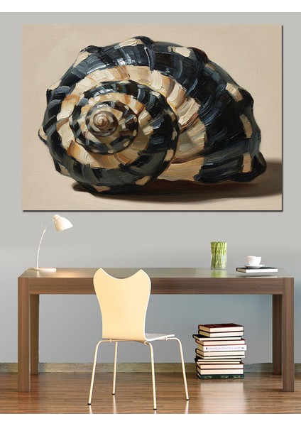Siyah Beyaz Çizgili Deniz Kabuğu Yakından Çekim Dekoratif Kanvas - Mdf Ahşap Tablo indirimleri