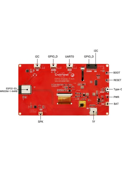Crowpanel Basic 7-Inch Hmı Tft ESP32-S3 Programlanabilir Çerçevesiz Dokunmatik Ekran