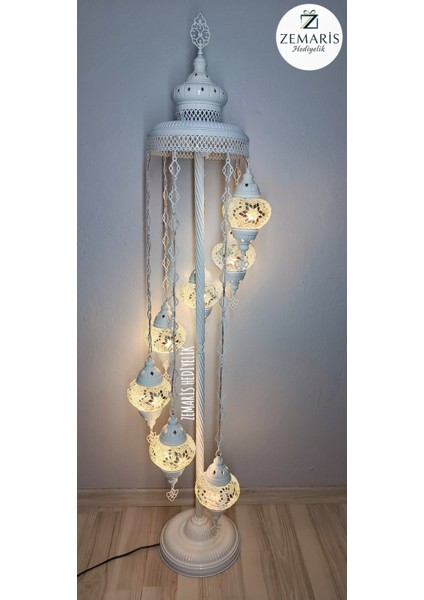 El Yapımı Otantik Mozaik Beyaz Lambader 7 Li
