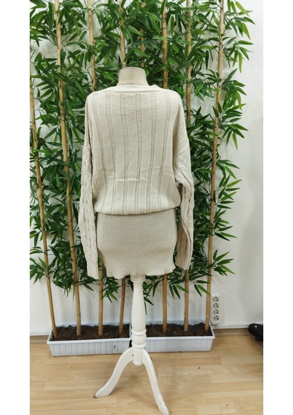 Cottonlab Kadın Uzun Kollu V Yakalı Önden Düğmeli Kısa Triko Elbise indirimleri