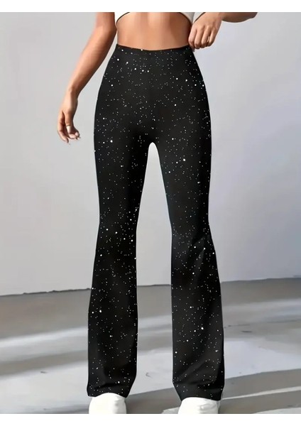 Cottonlab Kadın Yüksek Bel Taşlı Dalgıç Tayt