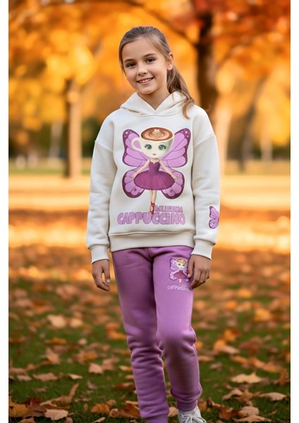 3 Iplik Ballerina Cappucino Desenli Kız Çocuk Eşofman Takım