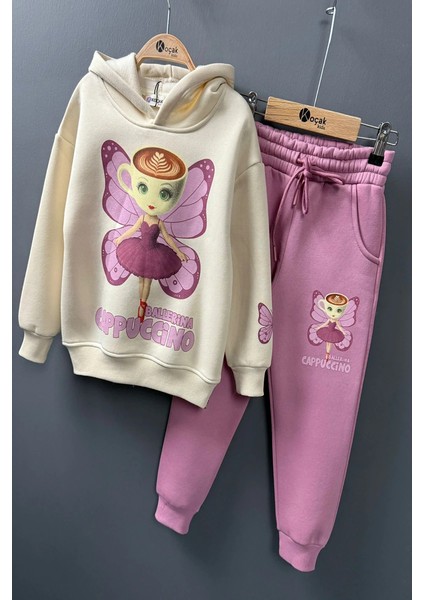 3 Iplik Ballerina Cappucino Desenli Kız Çocuk Eşofman Takım modelleri