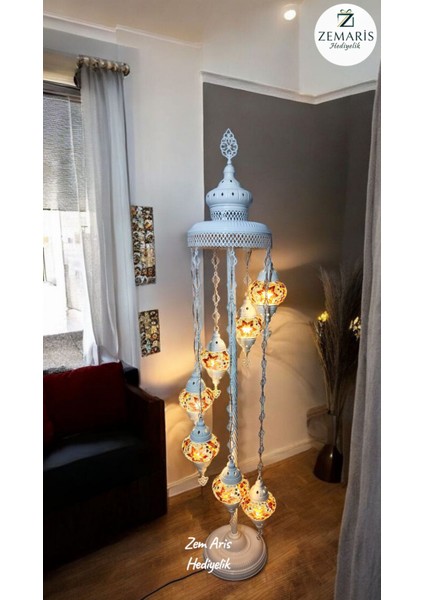 El Yapımı Otantik Mozaik Beyaz Lambader 7 Li