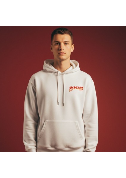 Unisex Beyaz Oversize Kapüşonlu Sweatshirt Tasarım Pscho fırsatları
