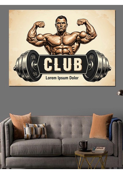 Retro Halter ve Kaslı Adam Görselli Vücut Geliştirme Kulübü Dekoratif Kanvas - Mdf Ahşap Tablo fiyatları
