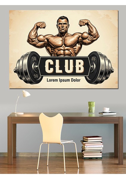 Retro Halter ve Kaslı Adam Görselli Vücut Geliştirme Kulübü Dekoratif Kanvas - Mdf Ahşap Tablo modelleri