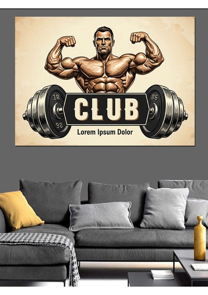Retro Halter ve Kaslı Adam Görselli Vücut Geliştirme Kulübü Dekoratif Kanvas - Mdf Ahşap Tablo fırsatları
