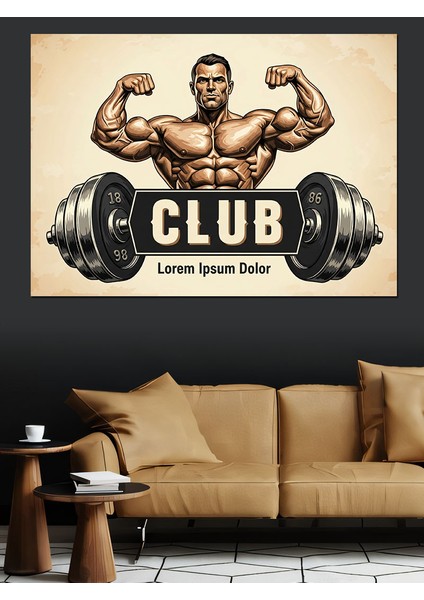 Retro Halter ve Kaslı Adam Görselli Vücut Geliştirme Kulübü Dekoratif Kanvas - Mdf Ahşap Tablo indirimleri