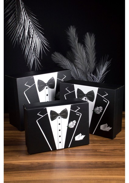 Damat Bohçası 4'lü Set - 3 Kutu 1 Kadife Kaplı Ahşap Sandık - Çeyiz Nişan fırsatları