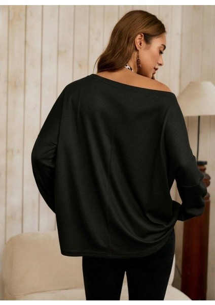 Cottonlab Kadın Tek Omuzdan Açık Yarasa Kollu Waffle Bluz modelleri