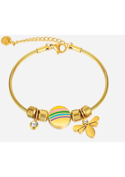 Kadın Zirkon Taşlı Gökkuşağı Tasarımlı Yusufçuk Çelilk Bileklik