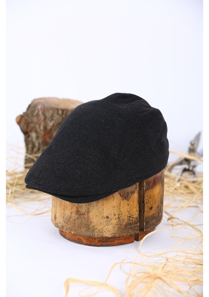 Kışlık Kaşe Şapka Yün Düz Renk Spor London Kasket -Siyah modelleri