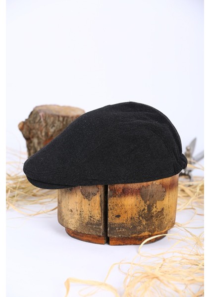 Kışlık Kaşe Şapka Yün Düz Renk Spor London Kasket -Siyah indirimleri