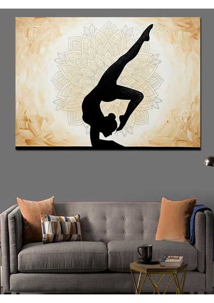 Yoga Pozlu Kadın Silüeti Çizimi Dekoratif Kanvas - Mdf Ahşap Tablo