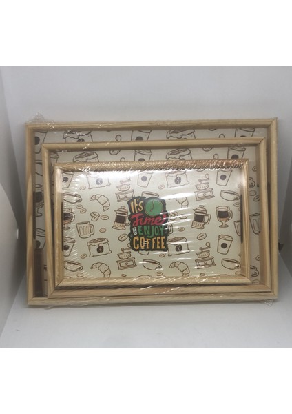 Karışık Desen Ahşap 3 Lü Servis Sunum Tepsisi Çay Kahve Sunum Tepsi Çay Tepsisi