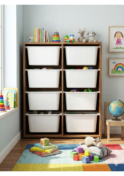 8 Çekmeceli Çok Amaçlı Oyuncak Dolabı ve Saklama Ünitesi – Çocuk Odası Düzenleyici Etiket Hediyeli