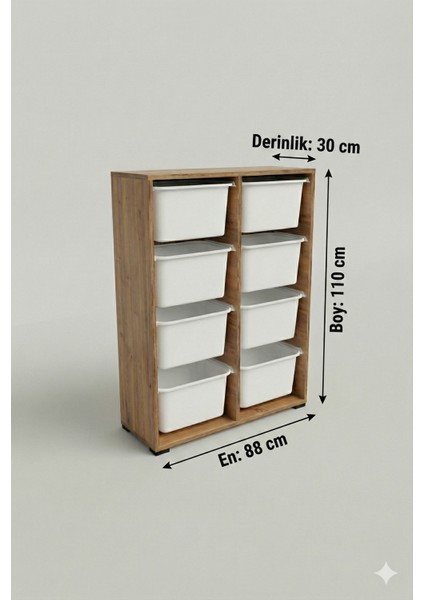 8 Çekmeceli Çok Amaçlı Oyuncak Dolabı ve Saklama Ünitesi – Çocuk Odası Düzenleyici Etiket Hediyeli