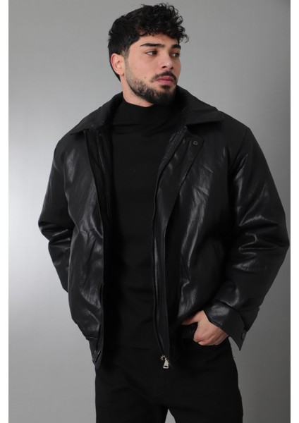 Kışlık Dolumlu Içi Kürklü Oversize Suni Deri Mont KMD_50502 fiyatları