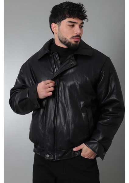 Kışlık Dolumlu Içi Kürklü Oversize Suni Deri Mont KMD_50502 fırsatları