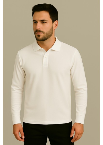 Regular Fit %100 Pamuk Polo Yaka Uzun Kollu Basic T-Shirt