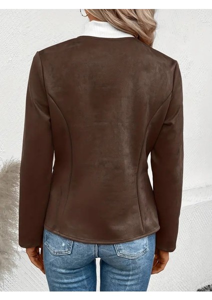 Kadın Uzun Kollu Yuvarlak Yaka Önden Fermuarlı Süet Ceket fırsatları