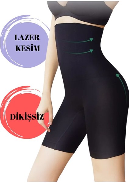 Yüksek Bel Toparlayıcı Dikişsiz Korse Şort, Lazer Kesim Teknolojisi ile Kıyafet Altında Görünmeyen Ultra Ince Kumaşı Sayesinde Anında Inceltir