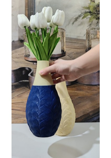 Kaliteli Örgü Dokulu Vazo – 3D Baskı, 2 Tonlu Dekoratif Aksesuar (Çiçekler Dahil Değildir) fiyatları