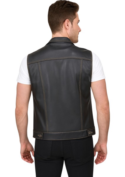 Indiana Hakiki Deri Erkek Biker Motorcu Tarzı Siyah Kot Model Yelek fiyatları