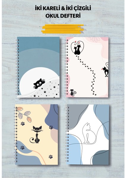A5 Spiralli Okul Defteri & 80 Yaprak & 2 Çizgili & 2 Kareli Defter & Notebook