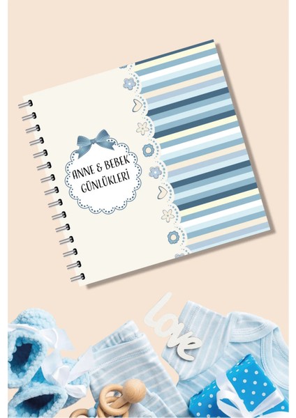 Modern Bebek Anı Defteri - Ilk 1 Yıl -Anne Bebek Günlüğü - Ajandası & Sticker ve Kalem Hediyeli