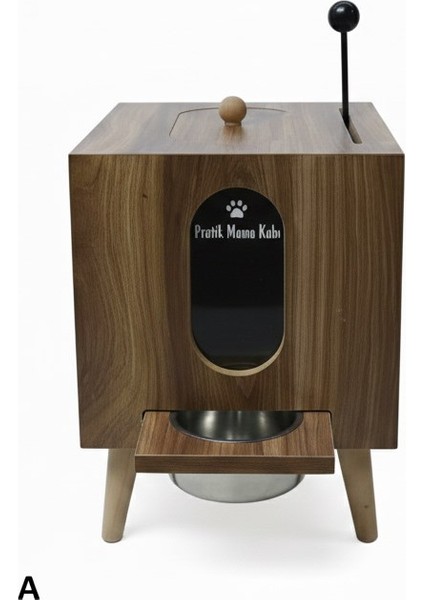 Pratik Mama Kabı - Ahşap ve Modern Tasarım Otomatik Evcil Hayvan Mama Dispenseri (3 Boyut Seçeneği)