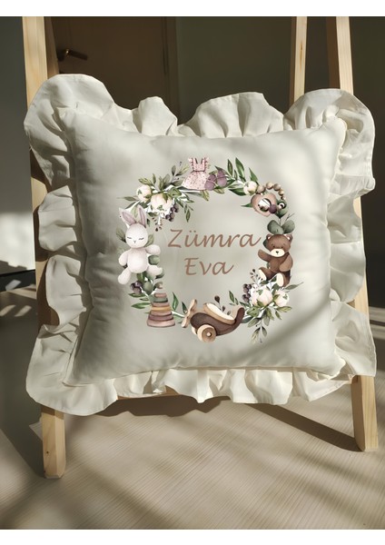 Bebek Fırfırlı Isme Özel Baskılı Yastık